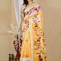 PuJoy Floral Block Print Cotton Saree-image-45
