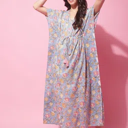 Secret Wish Women Printed Maxi Maternity Kaftan Nightdress-image-10