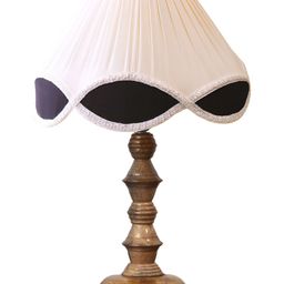 Devansh White & Brown Textured Wooden Frustum Shaped Table Lamp-27