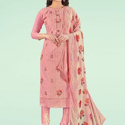 HERE&NOW Floral Embroidered Sequinned Chanderi Unstitched Dress Material-picture-26