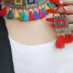PUJVI Silver-Plated Tasselled Jewellery Set-picture-1