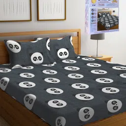 FABINALIV Grey & White Cartoon Characters 300 TC King Bedsheet with 2 Pillow Covers-41
