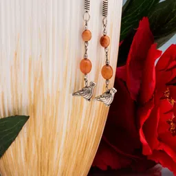 Shrim jewels Brass-Plated Artificial Beaded Oxidised Birds Shaped Drop Earrings-picture-6