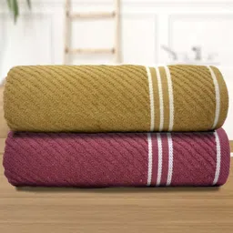 Myntra Elegant Homes Mustard And Maroon 2 Pieces Cotton 400 GSM Bath Towels-image-2