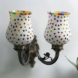 Devansh White & Red Textured Metal Traditional Wall Lamp-27