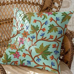 CASABLEU Green & Blue 2 Pieces Floral Embroidered Square Cushion Covers-picture-40