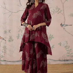 InWeave Bandhani Printed Mandarin Collar A-Line Kurta With Palazzo-36