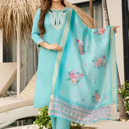 KALINI Women Floral Embroidered Regular Thread Work Kurta with Trousers & With Dupatta-picture-31