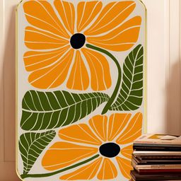 SAF Grey & Orange Floral Printed Wooden Wall Art-20