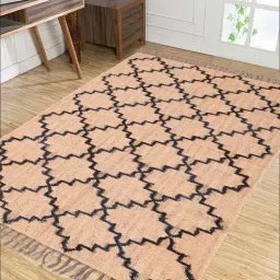 baithak krafts Beige Wool & Jute Abstract 96 x 60 Inches Hand Woven Dhurries-picture-33
