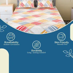 Kuber Industries White & Red Geometric 350 TC Cotton King Bedsheet Set 2.54 m x 2.28 m image 5