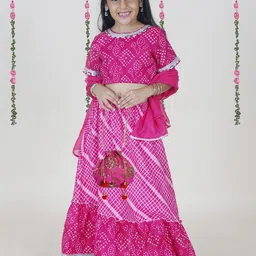 KiddoPanti Girls Bandhani Printed Ready to Wear Lehenga & Blouse With Dupatta-picture-2