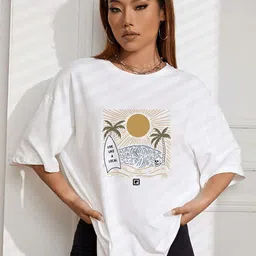 Slenor Women Graphic Printed Round Neck Oversized T-shirt-picture-44