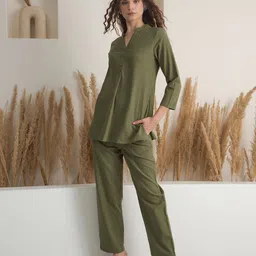 SANSKRUTIHOMES Mandarin Collar Pure Cotton Tunic With Trousers Co-Ords Set-picture-14