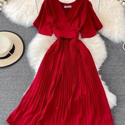 Alamode By Akanksha Women Cotton Red Terry Pleated Luxe Summer Dre-image-48