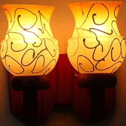 Somil Premium Designer Glass Wall / Night Lamp Elegant & Stylish Dcor Accent for Modern Interiors, color- Yellow, White, Size, 27.5 X 23.5 X 27.5 CM-111