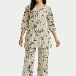 GAB Floral Printed Pure Cotton Round Neck Top With Trousers Co-Ords-picture-30