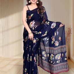 SUPERLAXMI Floral Printed Pure Chiffon Saree-image-60