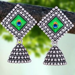 DIVASTRI Peacock Shaped Jhumkas Earrings-image-82