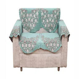 Fashion Throw Green & Red Printed Jacquard 4 Piece Sofa Cover With Arms-6