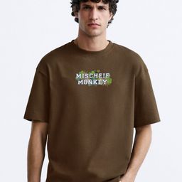 MISCHIEF MONKEY Typography Printed Round Neck Drop-Shoulder Pure Cotton Oversized T-shirt-picture-11