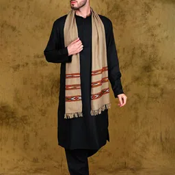 Exotic India Kullu Scarf with Kinnauri Woven Triple Border (Unisex)-image-43