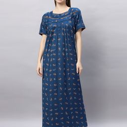 QUIRA Women Floral Printed Maxi Nightdress-image-5