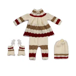 Anixa Kids Girls Striped Woollen Sweater With Cap & Gloves-picture-23