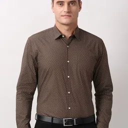 Peter England Men Micro Ditsy Printed Spread Collar Pure Cotton Formal Regular Fit Shirt-picture-16