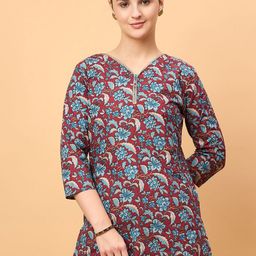 NEESH Ethnic Motifs Printed V-Neck Pure Cotton Kurti-image-34
