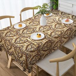 Tesmare Gold-Toned Ethnic Motifs Anti-Slip 4-Seater Table Cover-31