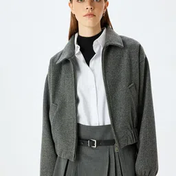 Koton Women Lapel Collar Bomber Jacket-image-63