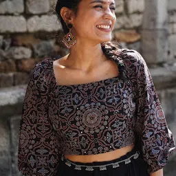 OKHAI Embroidered Ajrakh Pure Cotton Pratha Top-picture-20