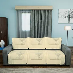 Aura Cream-Coloured 6 Pieces Cotton Sofa Covers-image-87