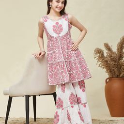 CurlyTales Floral Print Fit & Flare Top & Sharara-picture-33