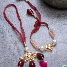DUGRISTYLE Kundan Studded And Pearls Beaded Bhaiya Bhabhi Rakhi With Roli And Chawal-picture-19