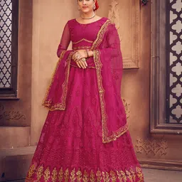 Warthy Ent Embroidered Thread Work Semi-Stitched Lehenga & Unstitched Blouse With Dupatta-image-41