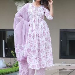 HERE&NOW Women Floral Printed Regular Kurta with Trousers & With Dupatta-image-56