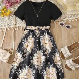 White World Girls Floral Printed Fit & Flare Dress-image-32
