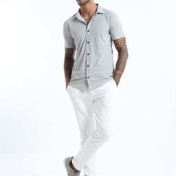 Mystery Of Fashion Classic Spread Collar Short Sleeves Cotton Opaque Shirt-image-41