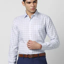 Van Heusen Checked Spread Collar Slim Fit Cotton Formal Shirt-image-23