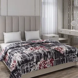 Monte Carlo Brown & Black Floral Printed AC Room 350 GSM Double Bed Blanket-image-70