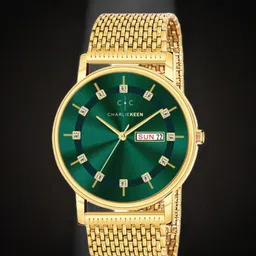 CHARLIEKEEN Men Brass Embellished Dial & Stainless Steel Straps Analogue Watch CC-GR428-GRN-GLD-picture-45
