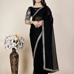 ANJANI TEXTILE Embroidered Sequinned Border Tissue Saree with Blouse Piece-17