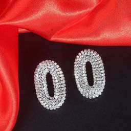 StyleCast Silver-Plated Rhinestone Studded Oval Shaped Studs-image-64
