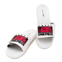 Bewakoof Men Official One Piece MerchandiseMen's White Luffy Printed Velcro Sliders-picture-47
