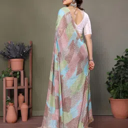 VILLAGIUS Abstract Printed Sequinned Pure Georgette Saree image 4