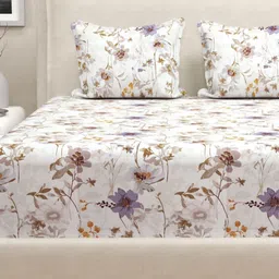San Marino Off White Printed Cotton 350 TC Fitted King Bedsheet Set-1.82 m x 1.98 m-image-34
