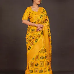KALINI Ethnic Motifs Printed Zari Ikat Saree-image-59