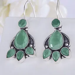 Priyaasi Silver Plated Emerald Studded Oxidised Contemporary Drop Earrings-image-86